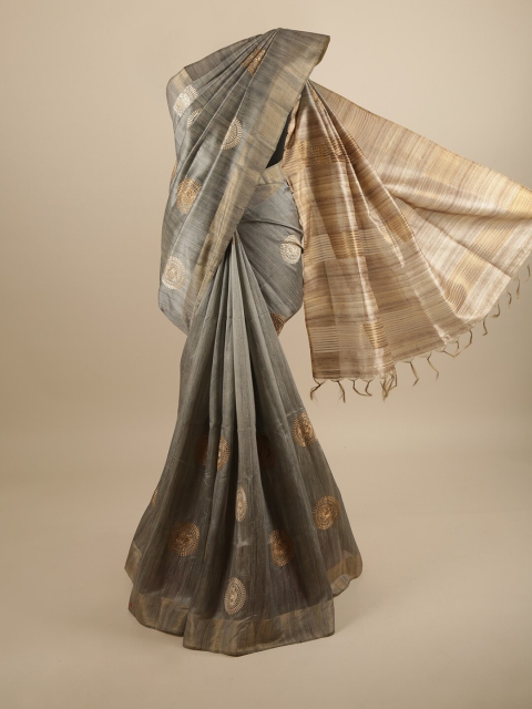 

Pothys Grey & Gold-Coloured Ethnic Motifs Embroidered Art Silk Saree