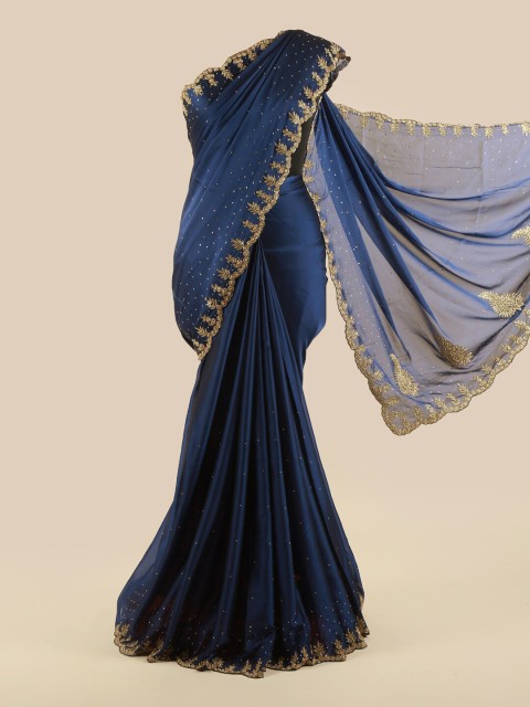

Pothys Blue & Gold-Coloured Embellished Beads and Stones Saree