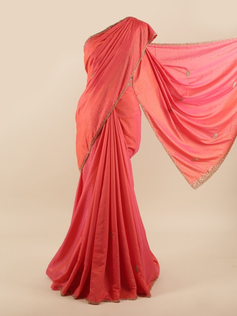 

Pothys Pink & Gold-Coloured Embellished Beads and Stones Saree