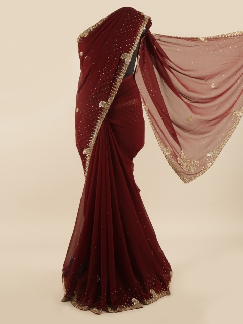 

Pothys Maroon & Gold-Coloured Embellished Beads and Stones Saree