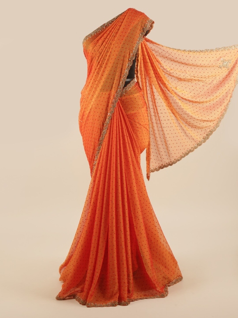 

Pothys Orange & Red Embellished Beads and Stones Saree