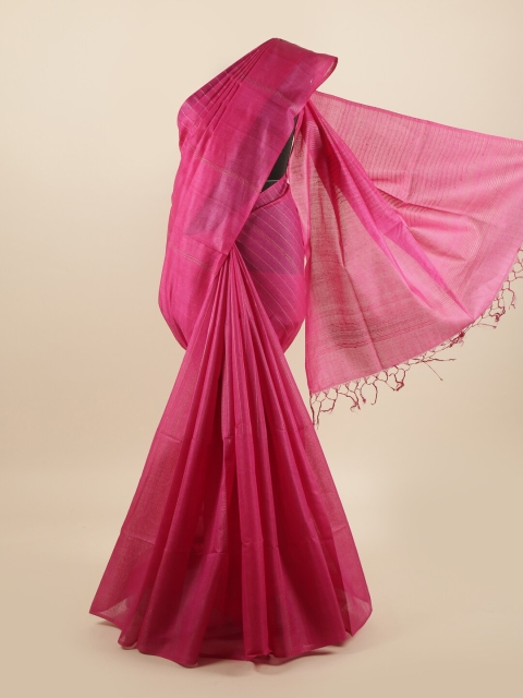 

Pothys Pink & Gold-Coloured Striped Pure Silk Tussar Saree