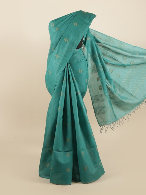 

Pothys Green & Beige Woven Design Pure Silk Tussar Saree