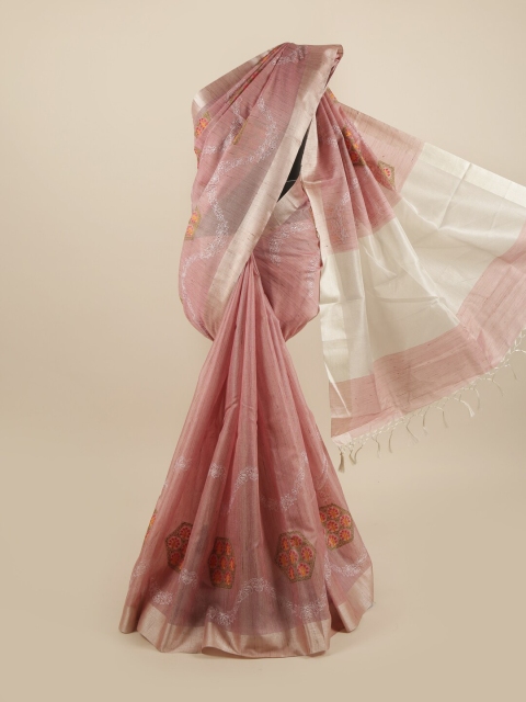 

Pothys Pink & White Floral Embroidered Saree