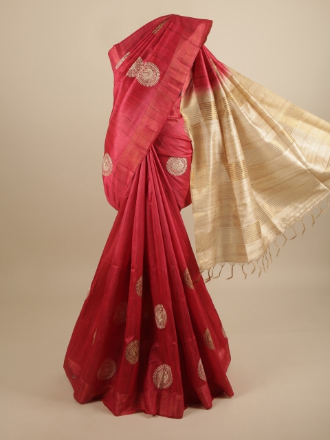 

Pothys Magenta & Beige Ethnic Motifs Embroidered Art Silk Saree