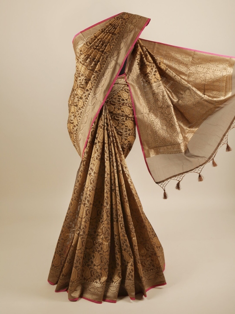 

Pothys Brown & Gold-Coloured Paisley Woven Design Zari Art Silk Banarasi Saree