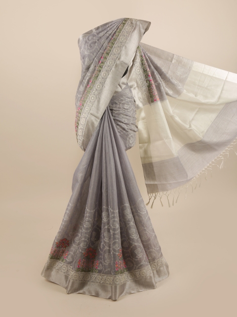 

Pothys Grey & White Floral Embroidered Saree