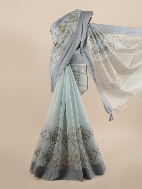 

Pothys Blue & Grey Floral Embroidered Saree