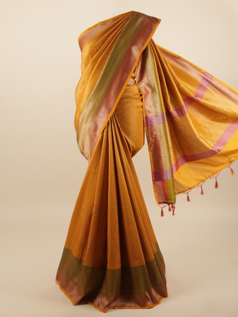 

Pothys Mustard & Pink Woven Design Zari Art Silk Banarasi Saree