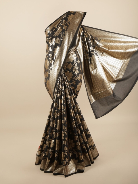 

Pothys Black & Gold-Coloured Floral Woven Design Zari Art Silk Banarasi Saree