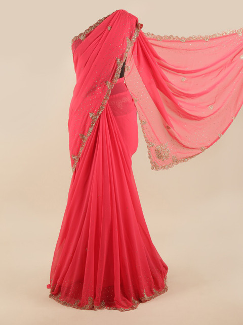 

Pothys Pink & Gold-Coloured Embellished Beads and Stones Saree