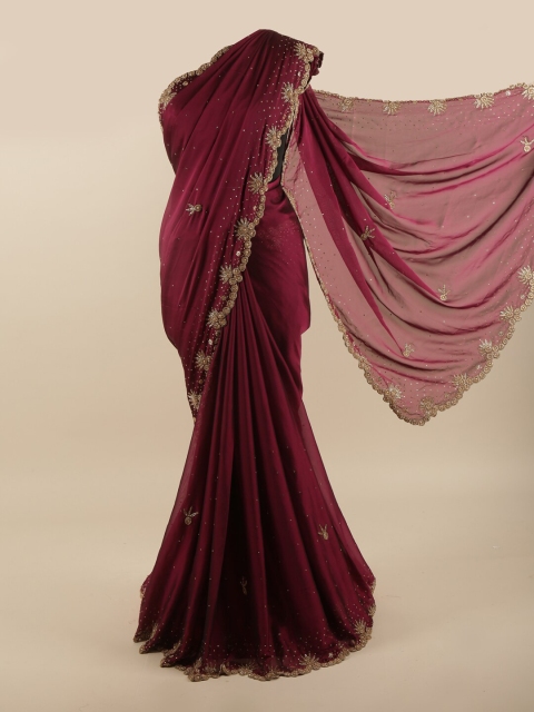 

Pothys Purple & Gold-Coloured Embellished Beads and Stones Saree