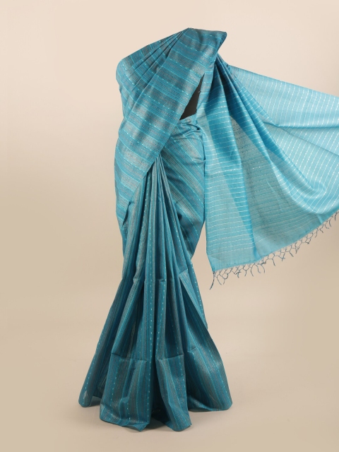

Pothys Blue Striped Pure Silk Tussar Saree