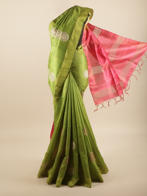 

Pothys Green & Pink Ethnic Motifs Embroidered Art Silk Saree