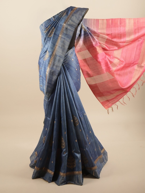

Pothys Blue & Pink Ethnic Motifs Embroidered Art Silk Saree