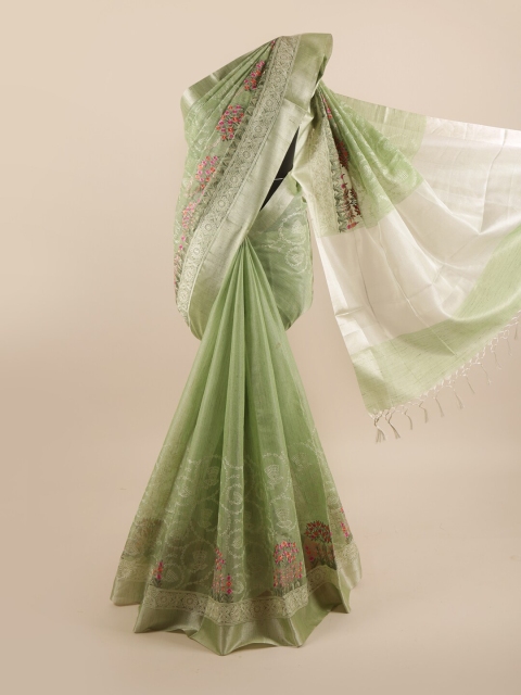 

Pothys Green & White Floral Embroidered Saree