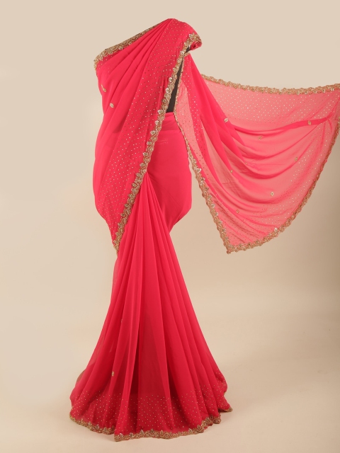 

Pothys Pink & Gold-Coloured Embellished Beads and Stones Saree