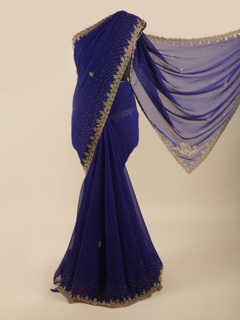 

Pothys Blue & Gold-Coloured Embellished Beads and Stones Saree
