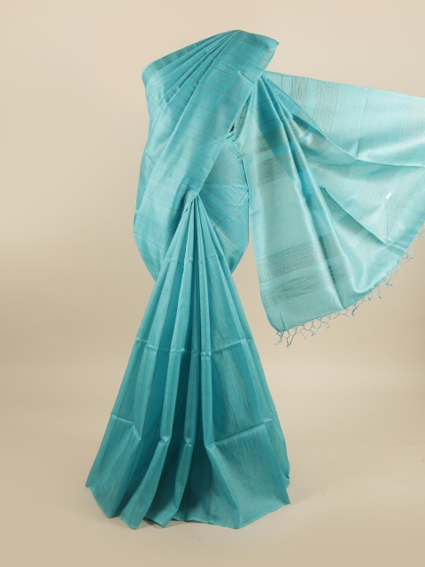

Pothys Blue Striped Pure Silk Tussar Saree