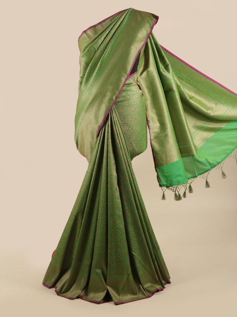 

Pothys Green & Gold-Coloured Floral Woven Design Zari Art Silk Banarasi Saree