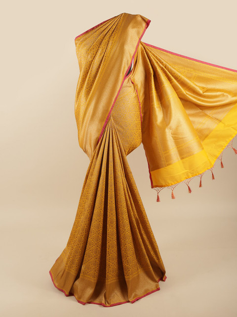 

Pothys Yellow & Gold-Coloured Floral Woven Design Zari Art Silk Banarasi Saree