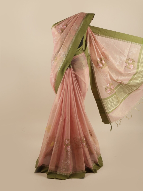 

Pothys Pink & Green Floral Embroidered Saree