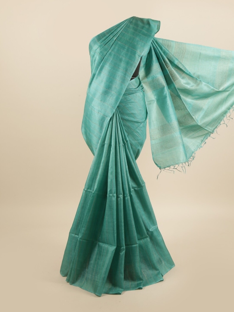 

Pothys Green & Beige Striped Pure Silk Tussar Saree