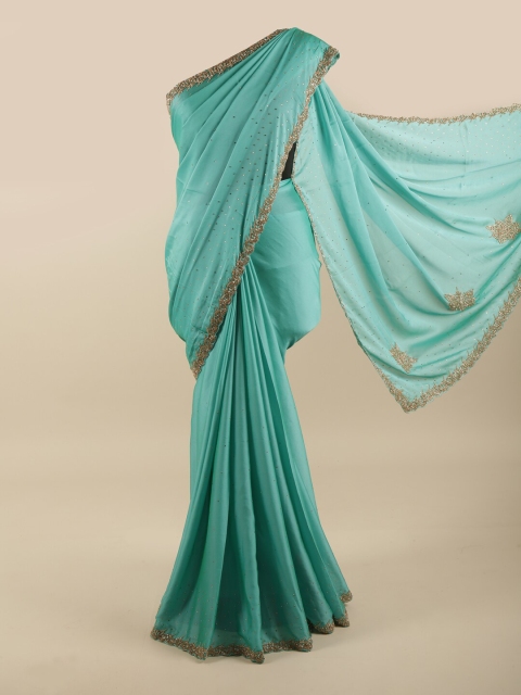

Pothys Sea Green & Gold-Coloured Embellished Beads and Stones Saree