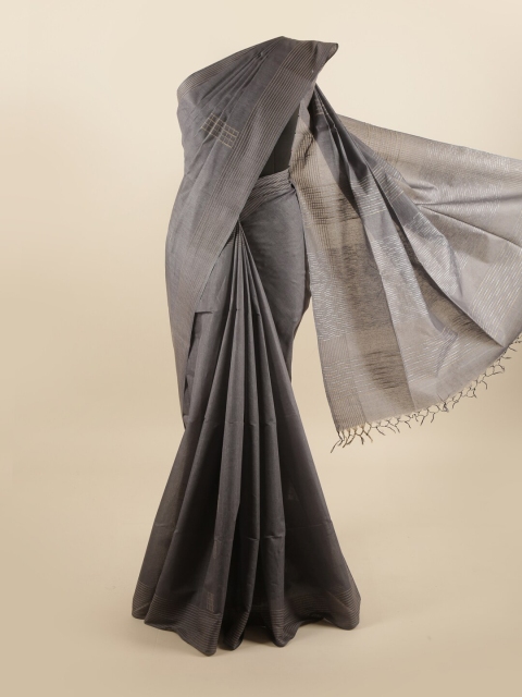 

Pothys Grey & Beige Embroidered Pure Silk Tussar Saree