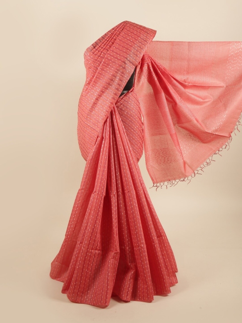 

Pothys Coral & Beige Striped Pure Silk Tussar Saree