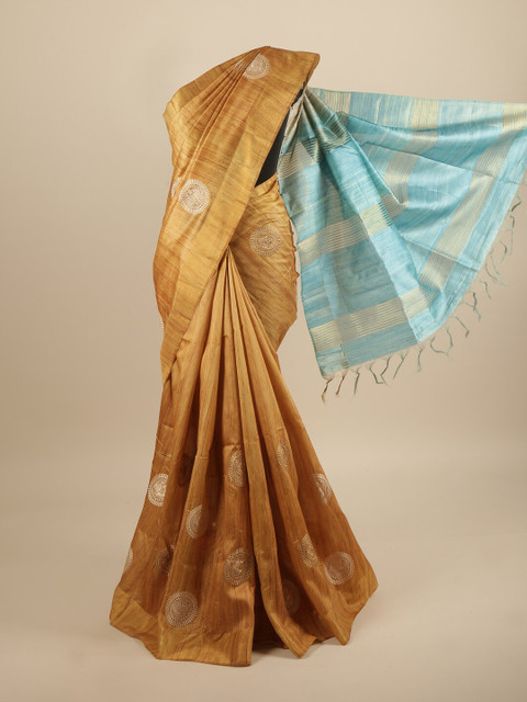 

Pothys Yellow & Blue Ethnic Motifs Embroidered Art Silk Saree