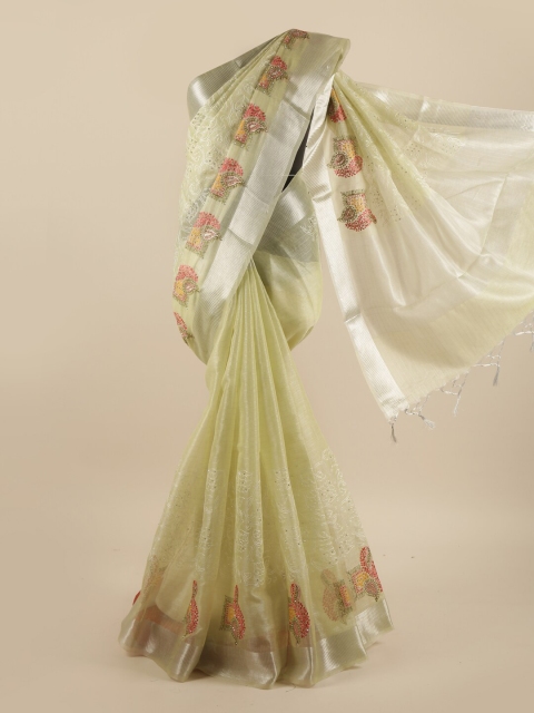 

Pothys Green & White Floral Embroidered Saree