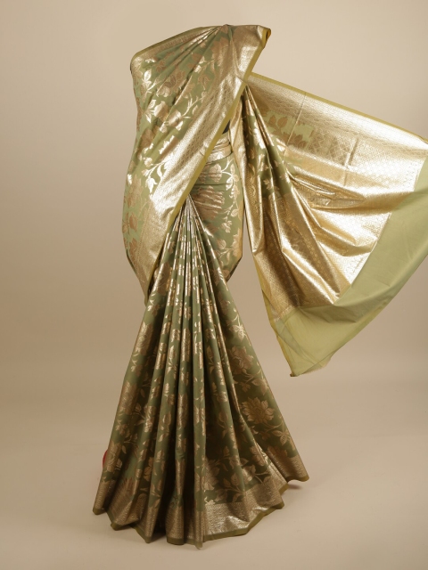 

Pothys Green & Gold-Coloured Floral Woven Design Zari Art Silk Banarasi Saree