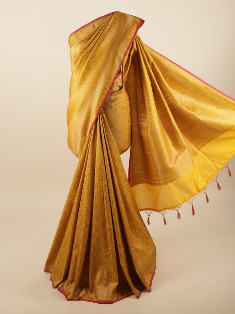 

Pothys Yellow & Gold-Coloured Floral Woven Design Zari Art Silk Banarasi Saree