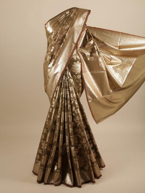 

Pothys Green & Gold-Coloured Floral Woven Design Zari Art Silk Banarasi Saree