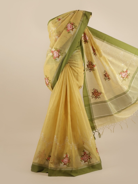

Pothys Yellow & Green Floral Embroidered Saree