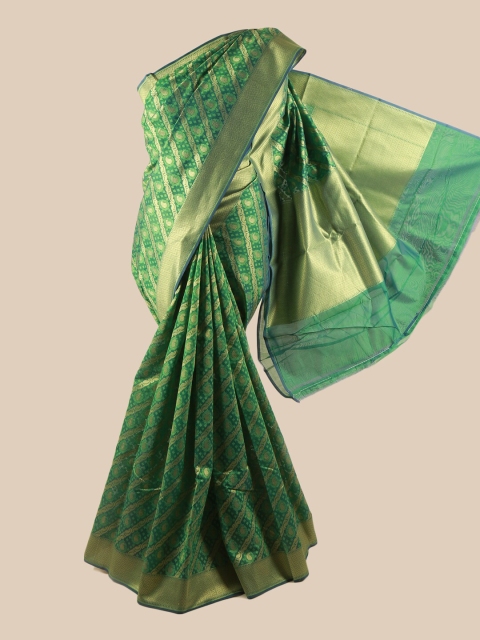 

Pothys Green & Gold-Coloured Paisley Woven Design Zari Art Silk Banarasi Saree