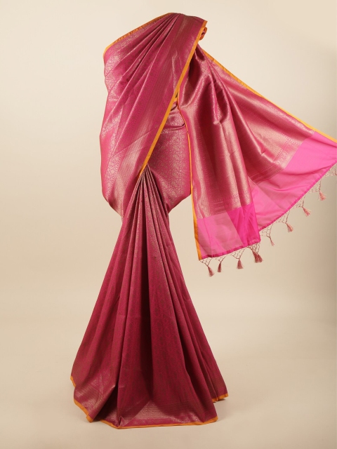 

Pothys Pink & Gold-Coloured Floral Woven Design Zari Art Silk Banarasi Saree