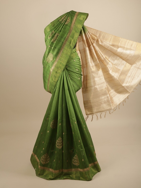 

Pothys Green & Gold-Coloured Ethnic Motifs Embroidered Art Silk Saree