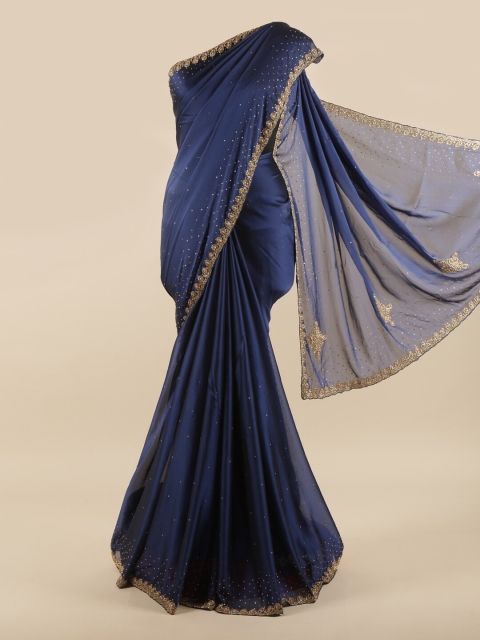 

Pothys Blue & Gold-Coloured Embellished Beads and Stones Saree