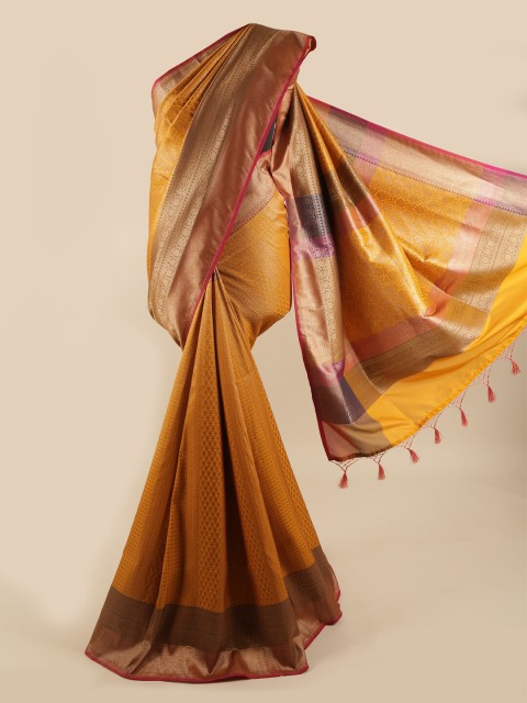 

Pothys Mustard Yellow & Pink Woven Design Zari Art Silk Banarasi Saree