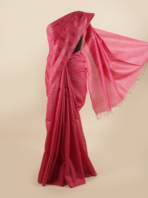 

Pothys Pink Striped Pure Silk Tussar Saree