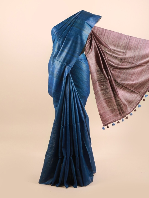 

Pothys Blue & Brown Striped Pure Silk Tussar Saree