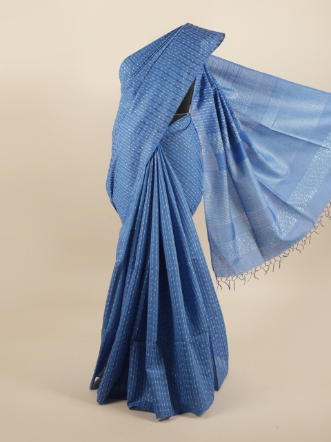 

Pothys Blue & White Striped Pure Silk Tussar Saree