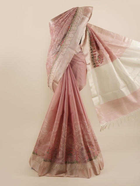 

Pothys Pink & Beige Floral Embroidered Saree