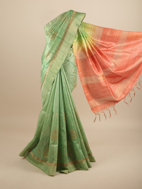 

Pothys Green & Orange Ethnic Motifs Embroidered Art Silk Saree