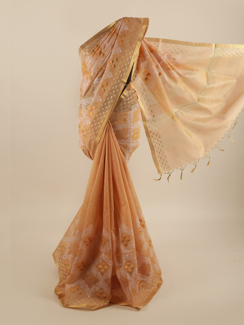

Pothys Orange & Gold-Coloured Floral Embroidered Saree