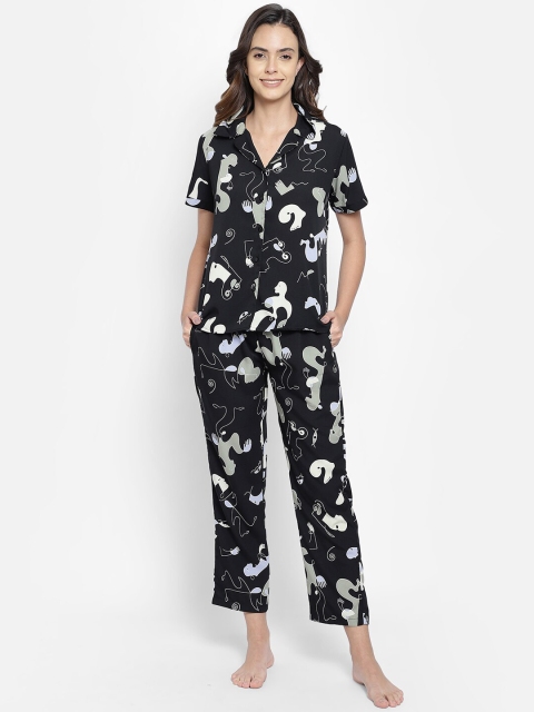 

Clovia Women Black & Grey Printed Night Suit