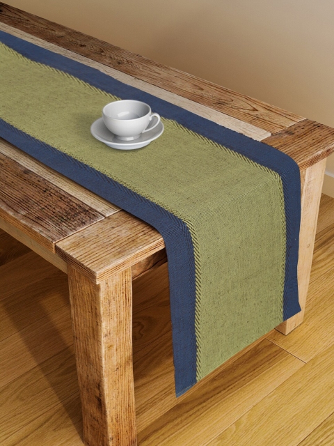 

Fabindia Green & Blue Solid Woven-Design Cotton Table Runner