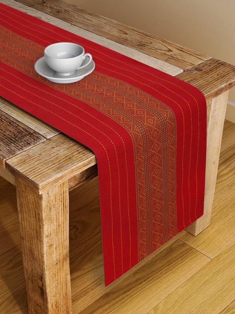 

Fabindia Red & Mustard-Yellow Woven-Design Pure Cotton Table Runner
